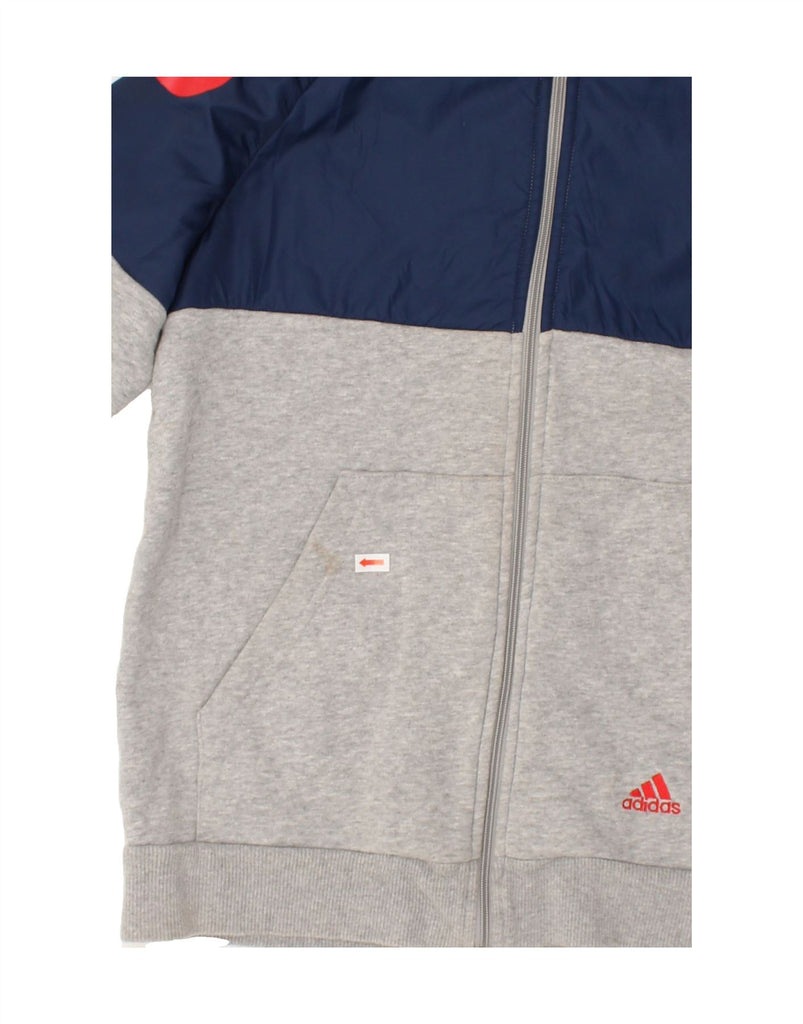 ADIDAS Boys Graphic Zip Hoodie Sweater 13-14 Years Grey Colourblock Cotton | Vintage Adidas | Thrift | Second-Hand Adidas | Used Clothing | Messina Hembry 