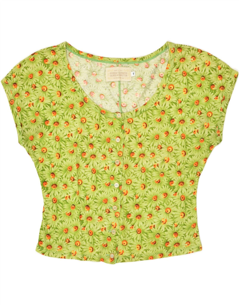 BENETTON Womens Sleeveless Shirt Blouse UK 14 Medium Green Floral | Vintage Benetton | Thrift | Second-Hand Benetton | Used Clothing | Messina Hembry 