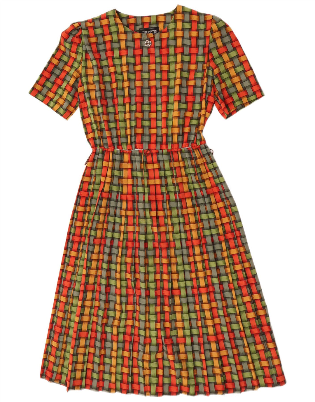 Shubette Womens A-Line Dress UK 14 Medium Green Geometric