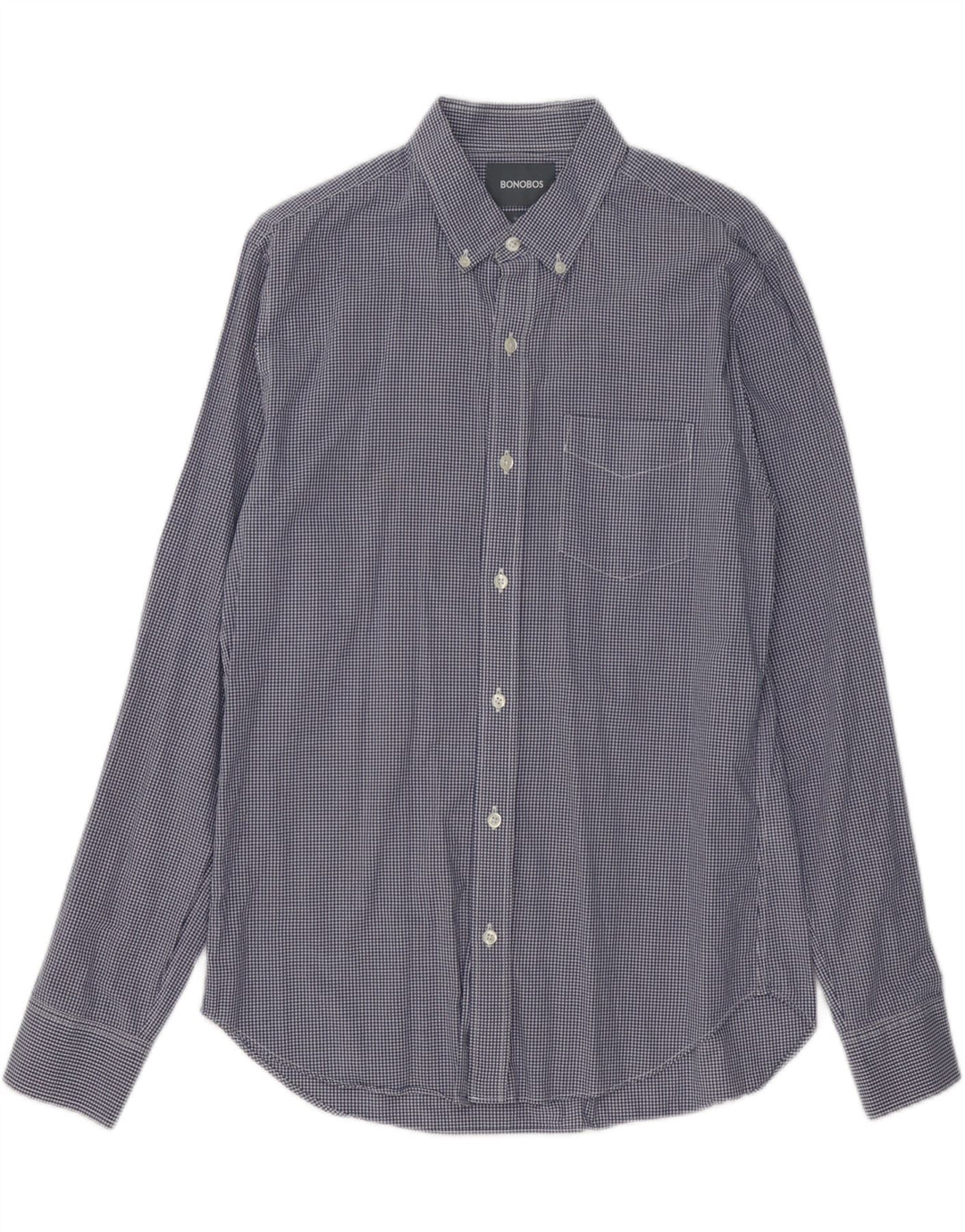 BONOBOS Mens Slim Fit Shirt Medium Navy Blue Gingham Cotton