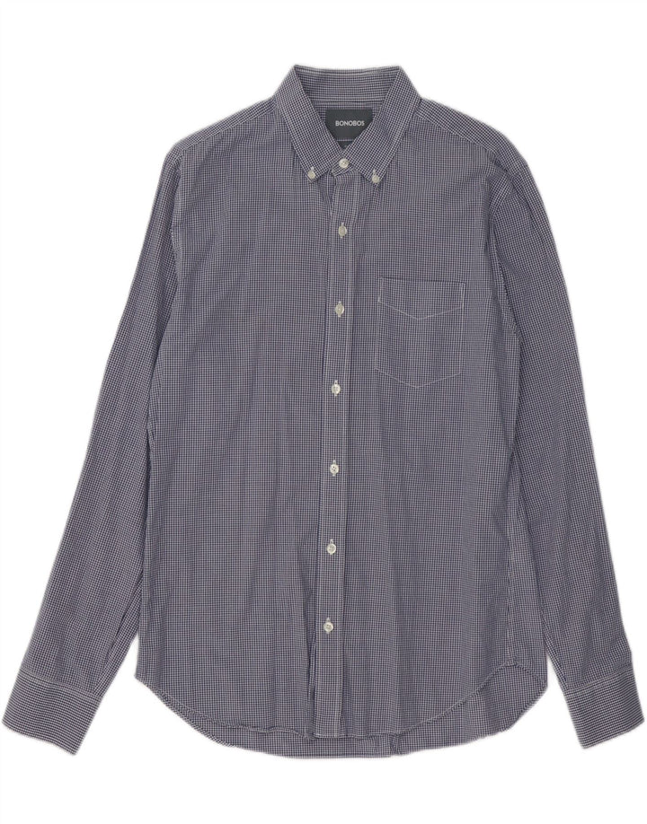BONOBOS Mens Slim Fit Shirt Medium Navy Blue Gingham Cotton