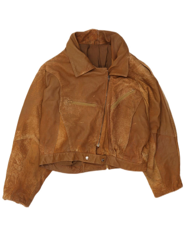 Vintage Womens Crop Suede Jacket EU 42 Large Brown Leather