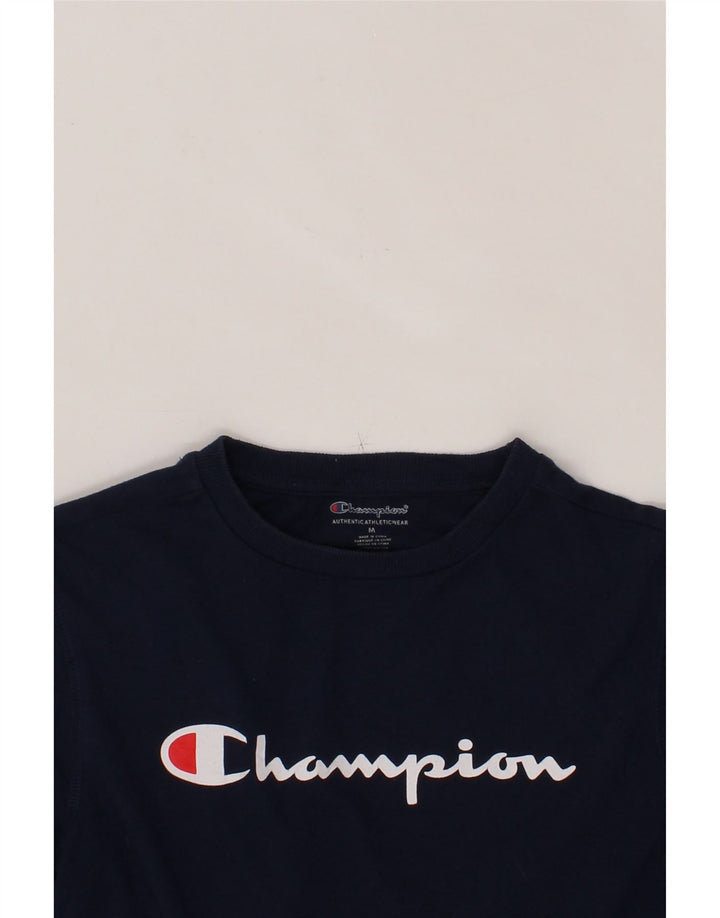 CHAMPION Womens Graphic Sweatshirt Jumper UK 12 Medium Navy Blue Vintage Champion and Second-Hand Champion from Messina Hembry 