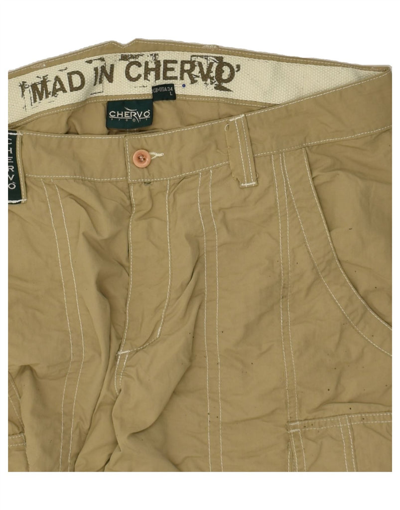 CHERVO Mens Straight Cargo Trousers Large W34 L31  Brown Polyamide | Vintage Chervo | Thrift | Second-Hand Chervo | Used Clothing | Messina Hembry 