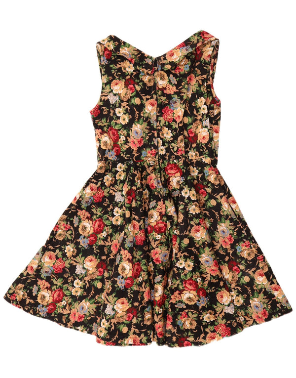 Lindy bop Womens Sleeveless Swing Dress UK 18 XL Black Floral Cotton