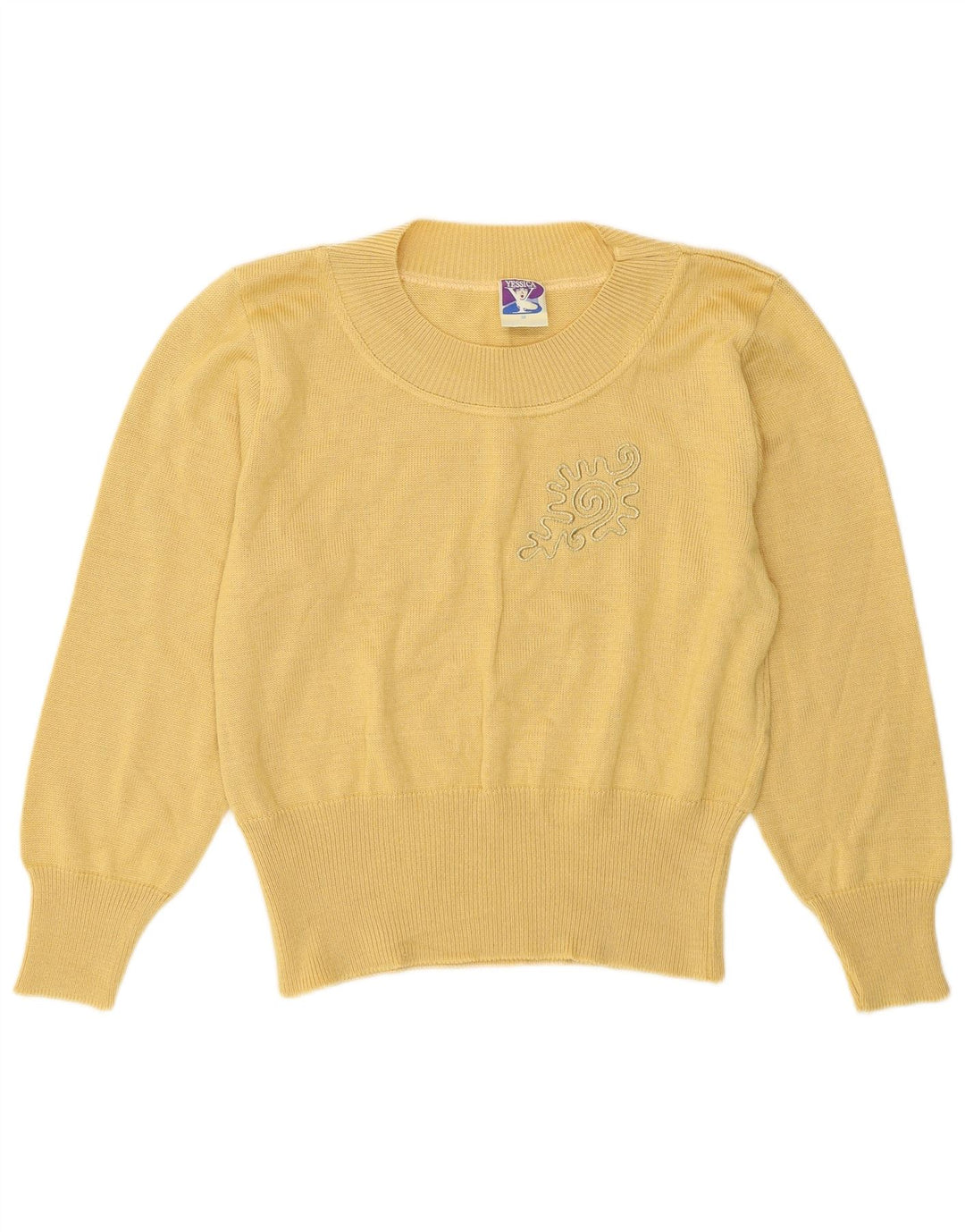 Yessica Womens Crop Crew Neck Jumper Sweater EU 38 Medium Yellow Cotton
