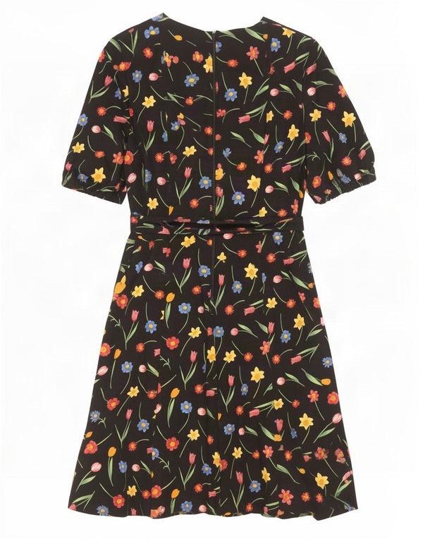 Vintage Womens A-Line Dress UK 16 Large Black Floral
