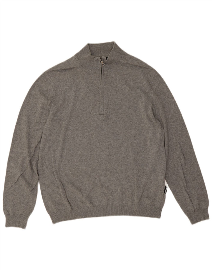 Replay Mens Zip Neck Jumper Sweater Large Grey Cotton