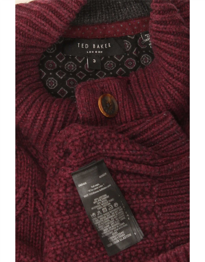 Ted Baker Mens Button Neck Jumper Sweater Size 3 Medium Burgundy Cotton