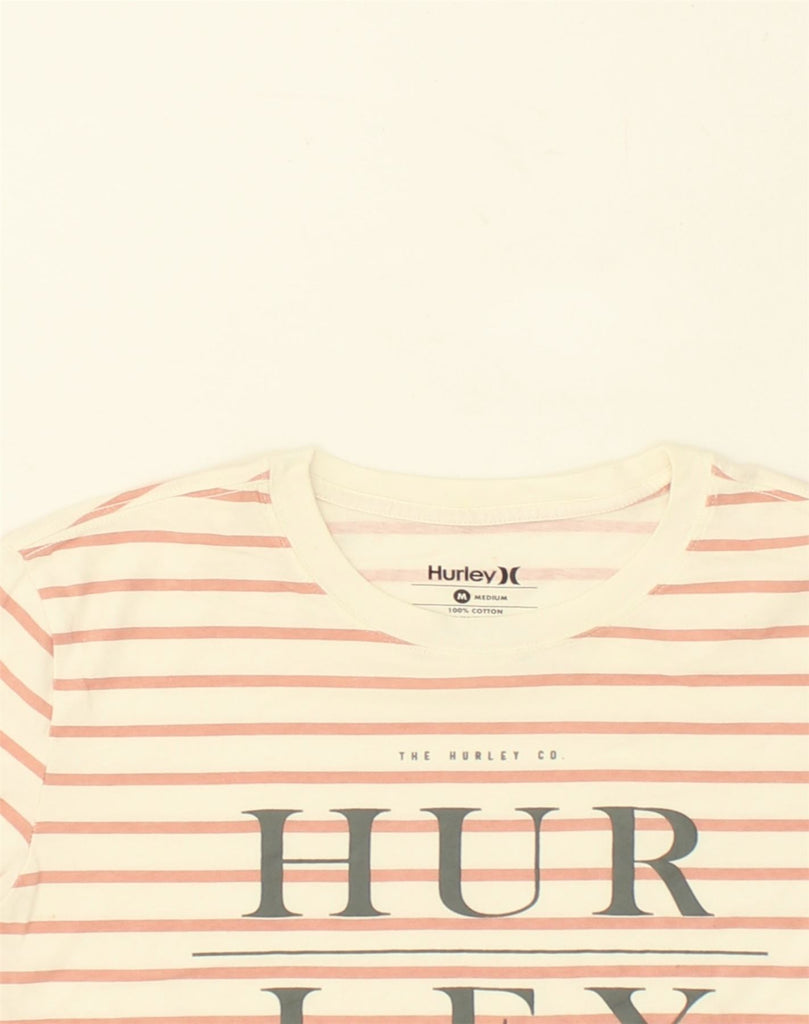 HURLEY Mens Graphic T-Shirt Top Medium Beige Striped Cotton | Vintage Hurley | Thrift | Second-Hand Hurley | Used Clothing | Messina Hembry 