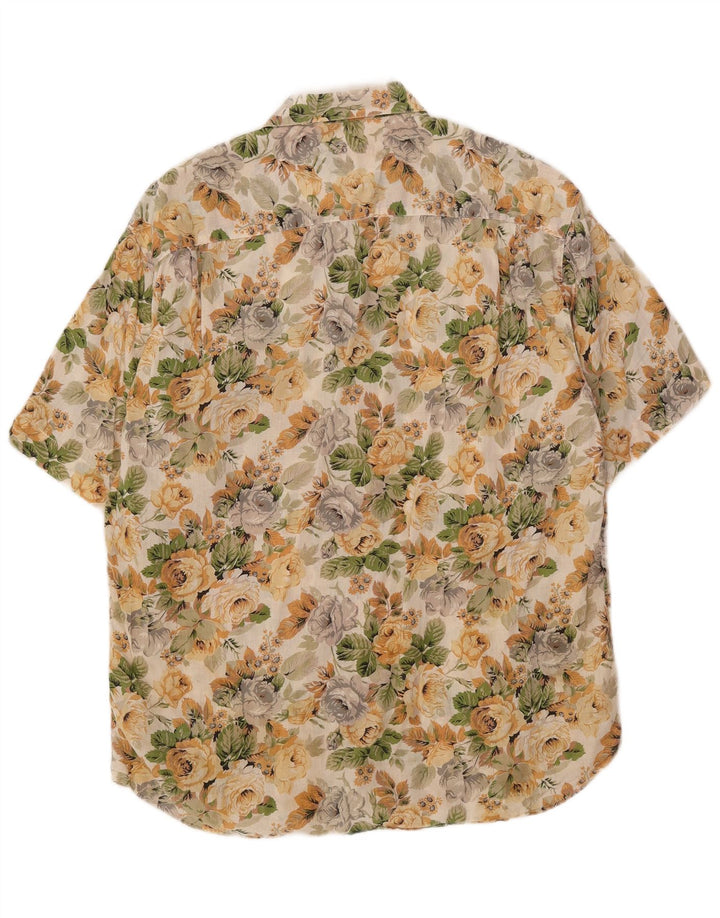 Anonima Camicie Mens Short Sleeve Shirt Size 40/41 Medium Beige Floral