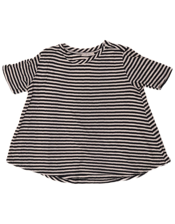 Zara Womens Short Sleeve Boat Neck Jumper Sweater UK 10 Small Black Striped
