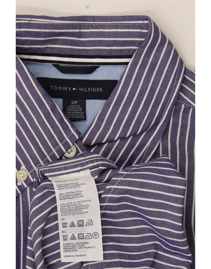 Tommy Hilfiger Mens Shirt Small Navy Blue Striped Cotton