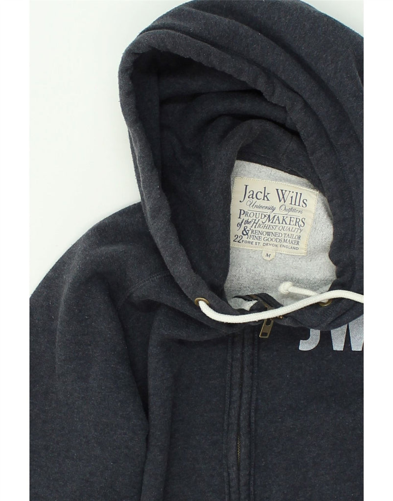 JACK WILLS Mens Graphic Zip Hoodie Sweater Medium Black Cotton | Vintage Jack Wills | Thrift | Second-Hand Jack Wills | Used Clothing | Messina Hembry 