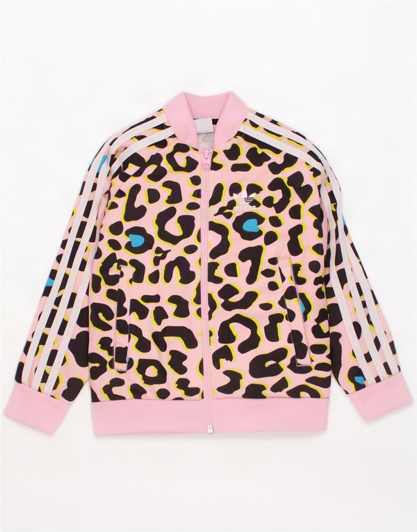 Adidas Girls Tracksuit Top Jacket 5-6 Years Pink Animal Print Polyester