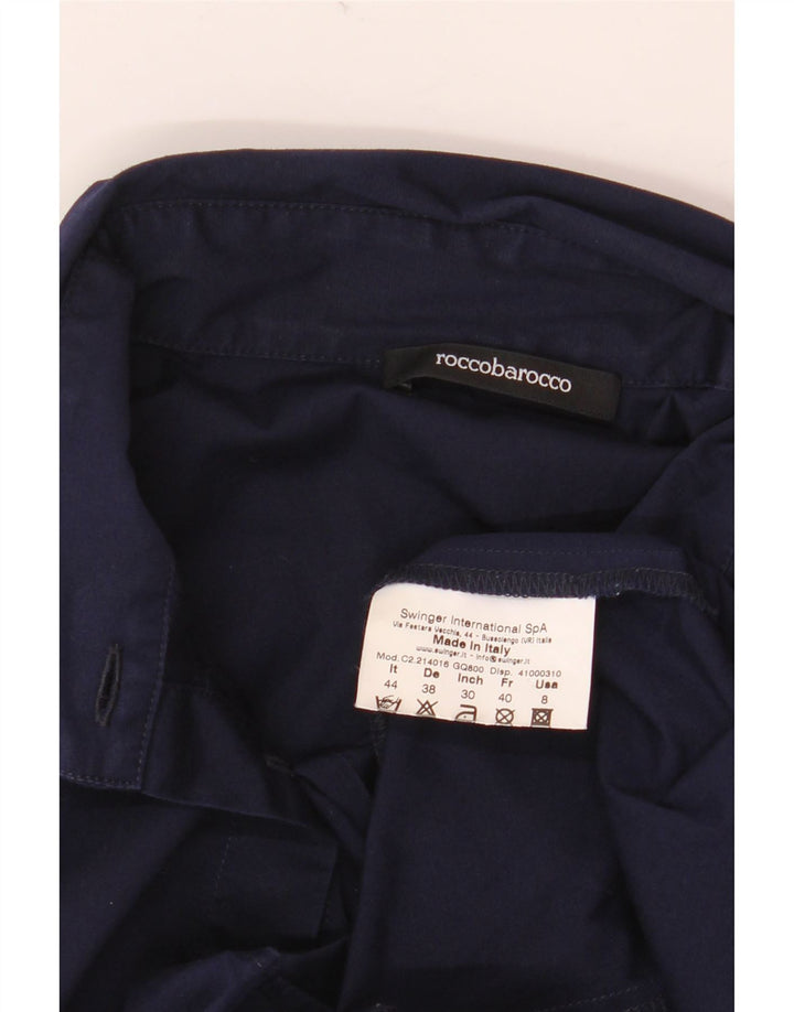 Roccobarocco Womens Graphic Shirt Blouse IT 44 Medium Navy Blue Cotton