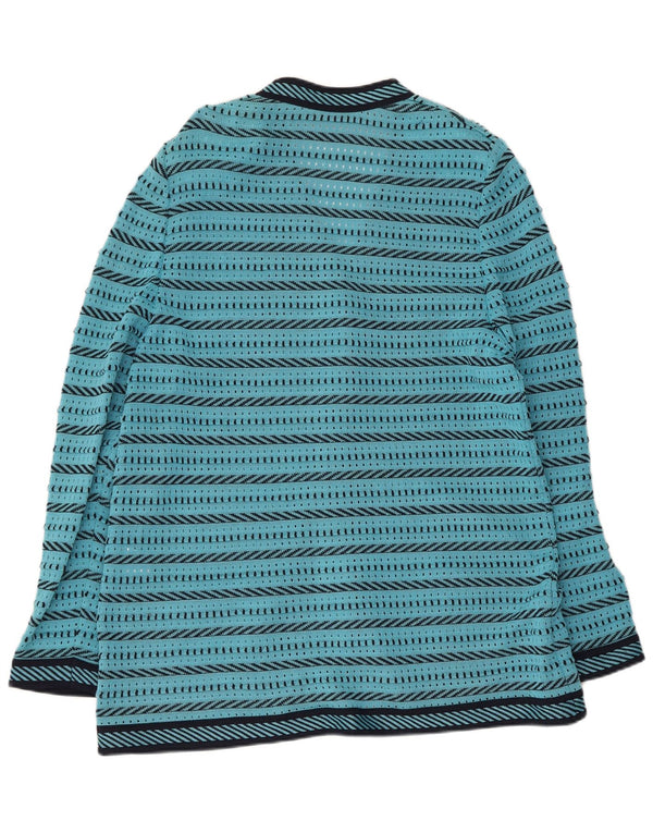 Liola Womens Cardigan Sweater UK 14 Large Blue Striped Cotton