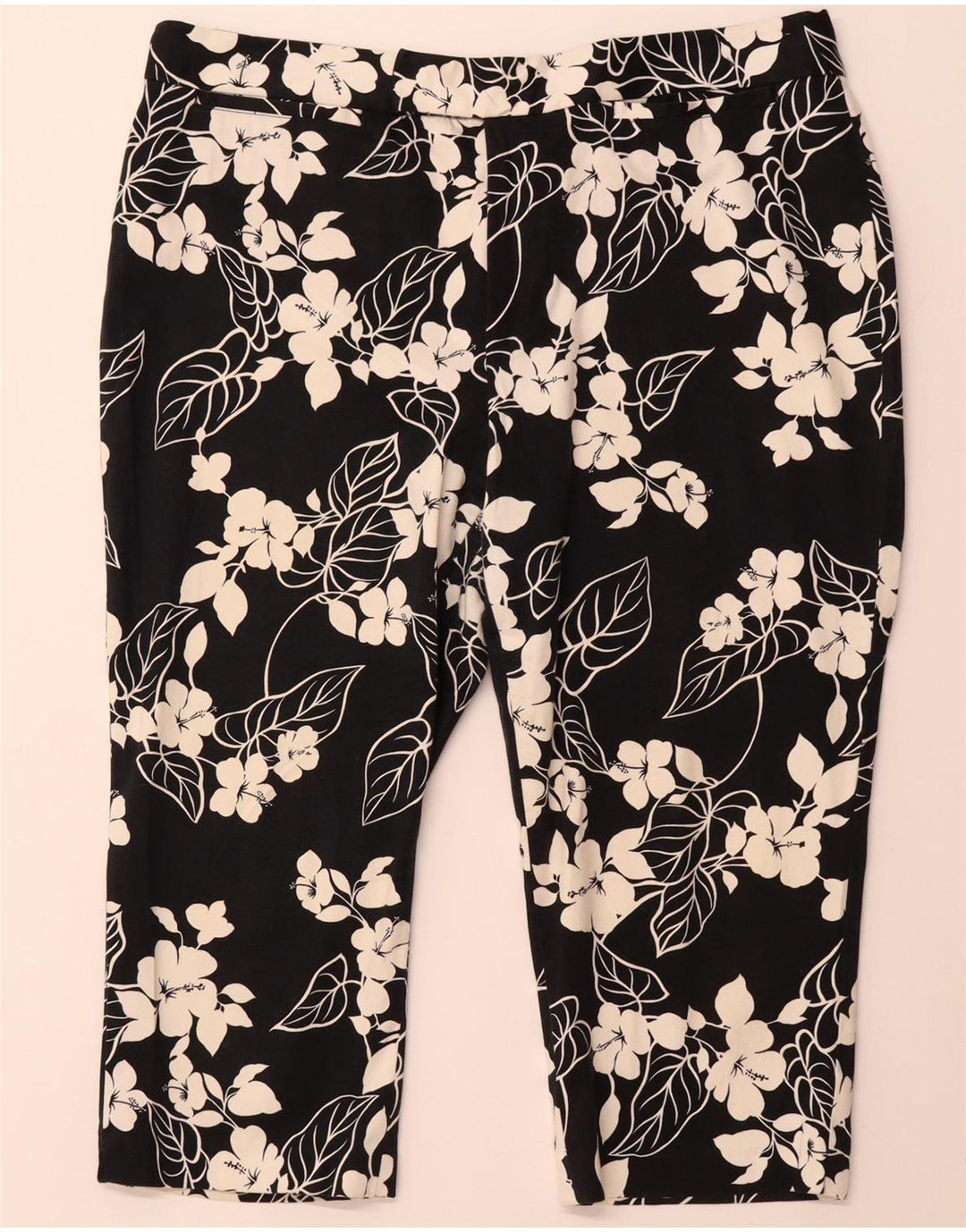 CHAPS Womens Straight Capri Trousers US 16 2XL W38 L20 Black Floral Cotton