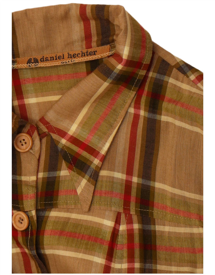 Daniel Hechter Womens Longline Shirt Blouse UK 10 Small Brown Check