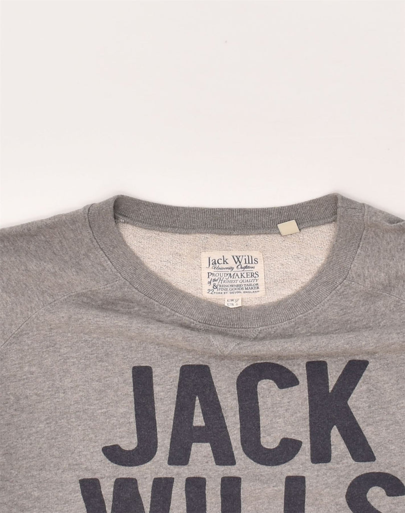 JACK WILLS Womens Graphic Sweatshirt Jumper UK 10 Small  Grey Cotton | Vintage Jack Wills | Thrift | Second-Hand Jack Wills | Used Clothing | Messina Hembry 