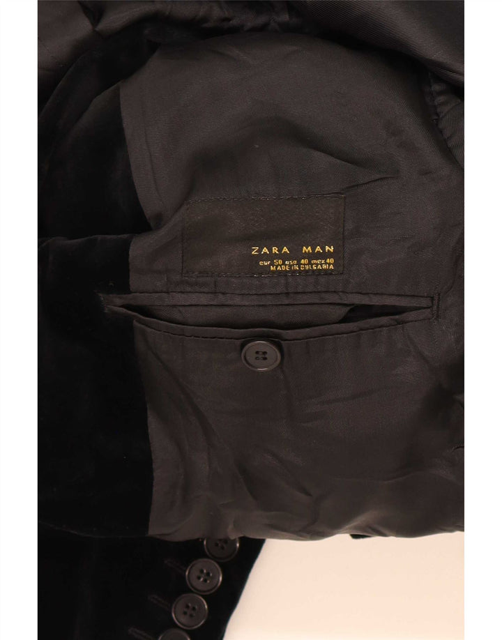 Zara Mens 2 Button Velour Blazer Jacket EU 50 Medium Black Cotton