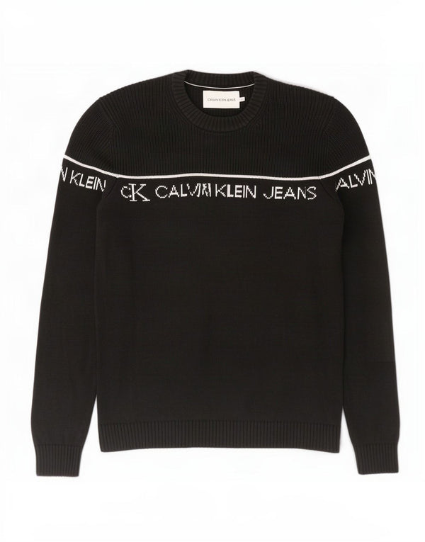 Calvin Klein Jeans Mens Graphic Crew Neck Jumper Sweater XL Black Cotton