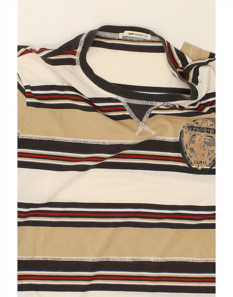 GAS Mens Top Long Sleeve Medium Beige Striped | Vintage Gas | Thrift | Second-Hand Gas | Used Clothing | Messina Hembry 