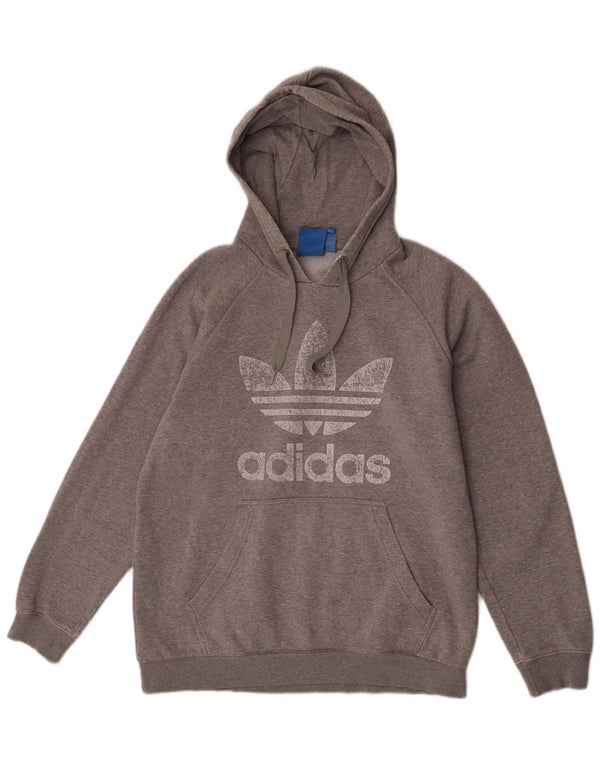 Adidas Mens Graphic Hoodie Jumper Large Grey Cotton