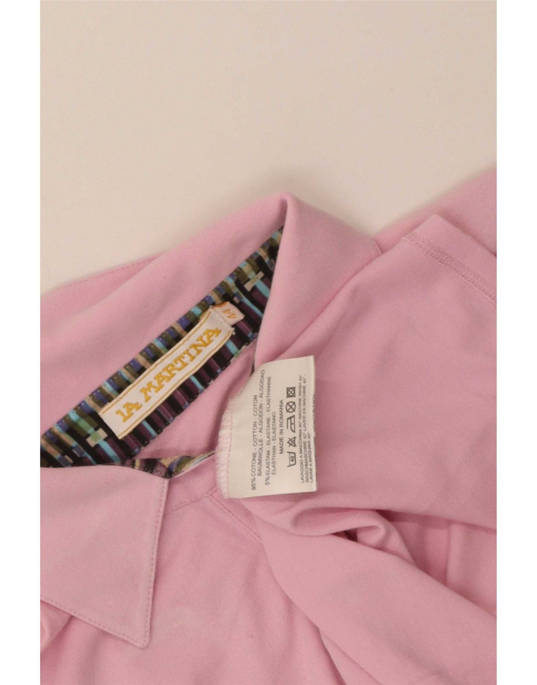 La Martina Womens Graphic Polo Shirt IT 44 Medium Pink Cotton