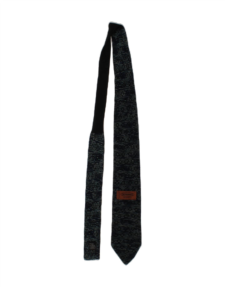 MISSONI Mens Cravatte Tie One Size Navy Blue Geometric Silk Vintage Missoni and Second-Hand Missoni from Messina Hembry 