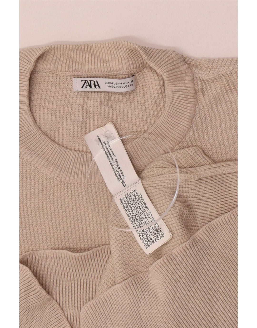 Zara Mens Crew Neck Jumper Sweater Medium Beige