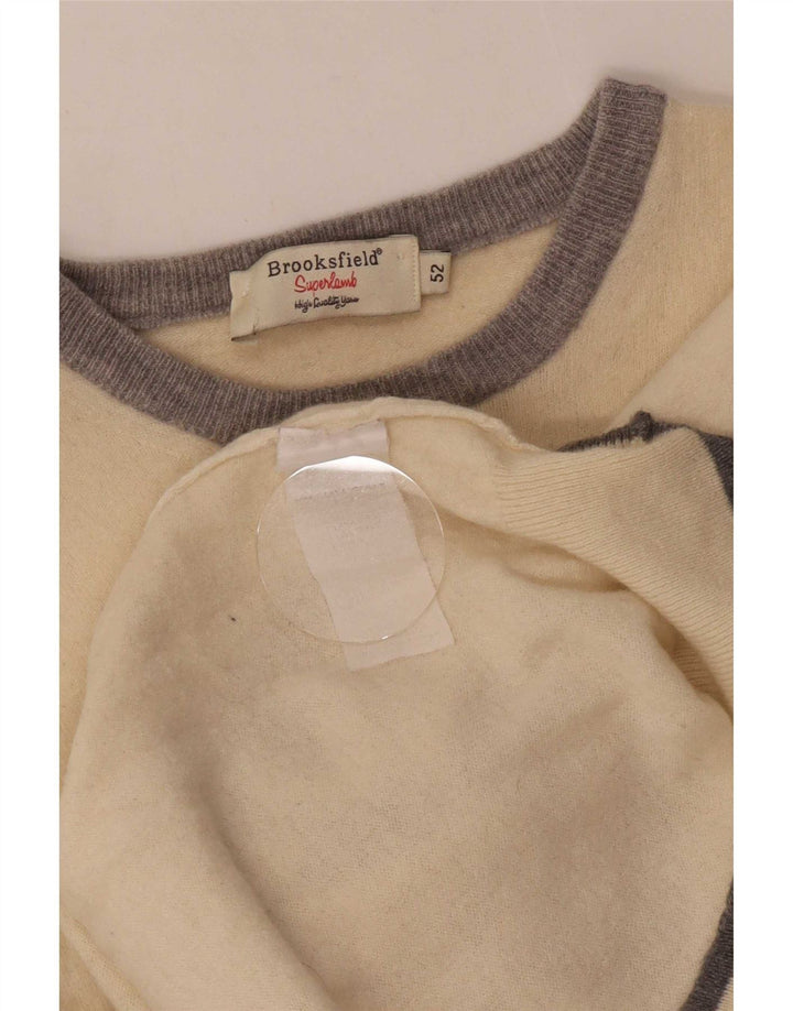 Brooksfield Mens Boat Neck Jumper Sweater IT 52 Large Off White Virgin Wool