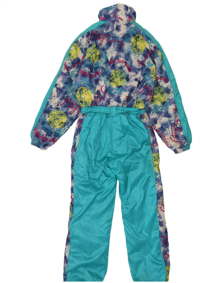 Vintage Womens Oversized Graphic Hooded Ski Jumpsuit IT 44 Medium Turquoise