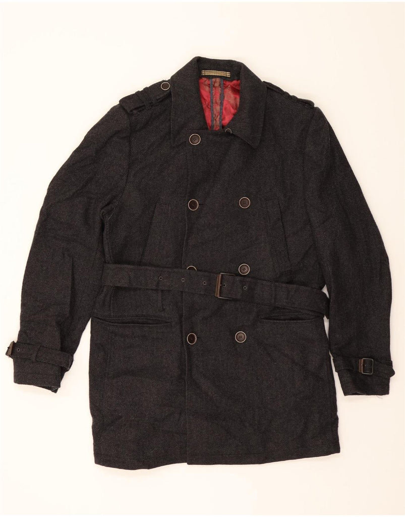 TED BAKER Mens Pea Coat Size 5 XL Grey Chevron Wool Vintage Ted Baker and Second-Hand Ted Baker from Messina Hembry 
