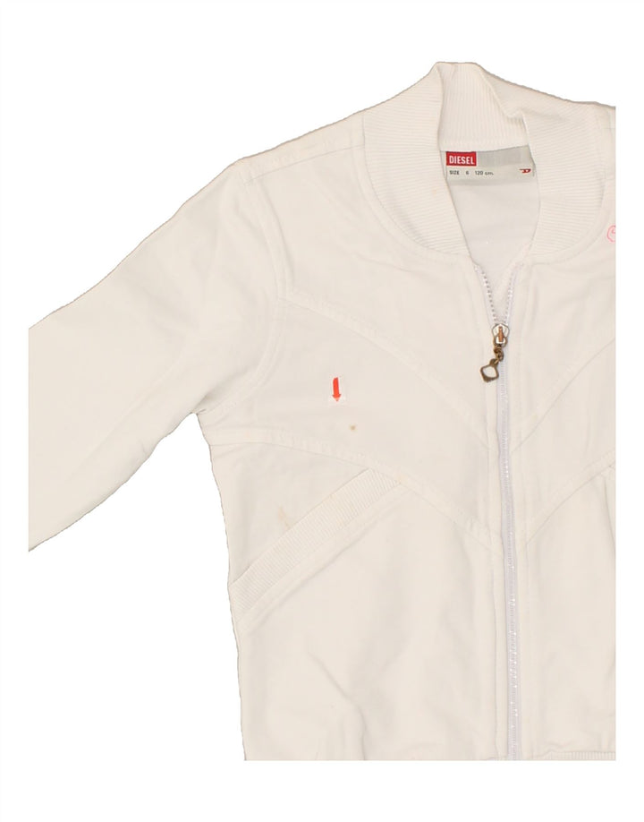 DIESEL Girls Graphic Tracksuit Top Jacket 5-6 Years White Geometric Cotton | Vintage Diesel | Thrift | Second-Hand Diesel | Used Clothing | Messina Hembry 