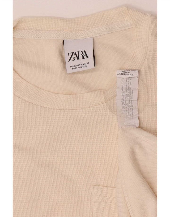 Zara Mens Top Long Sleeve Medium Off White Cotton