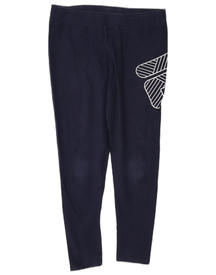Fila Womens Graphic Leggings UK 12 Medium Navy Blue Cotton