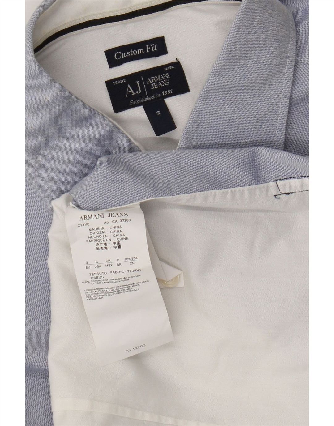 Armani Jeans Mens Custom Fit Shirt Small Blue Colourblock Cotton