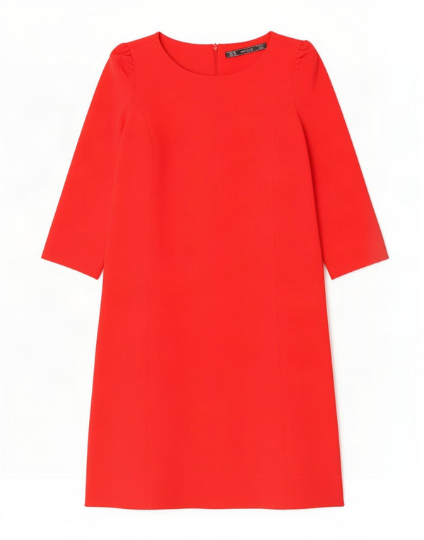 Zara Womens 3/4 Sleeve A-Line Dress UK 6 XS Red