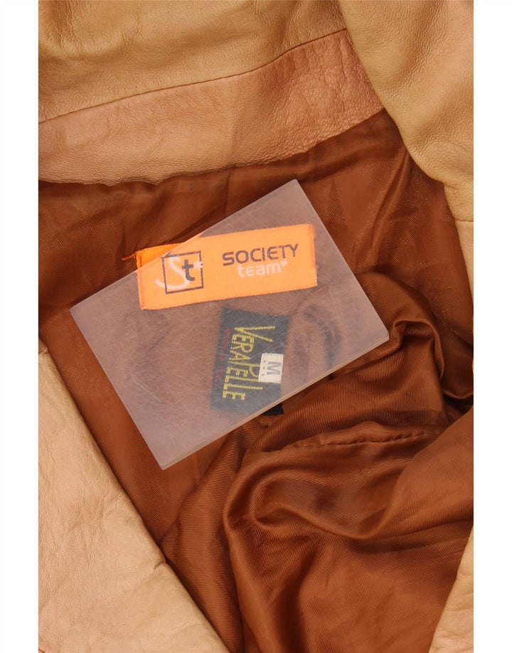 Society Womens Crop 2 Button Blazer Jacket UK 12 Medium Brown Leather