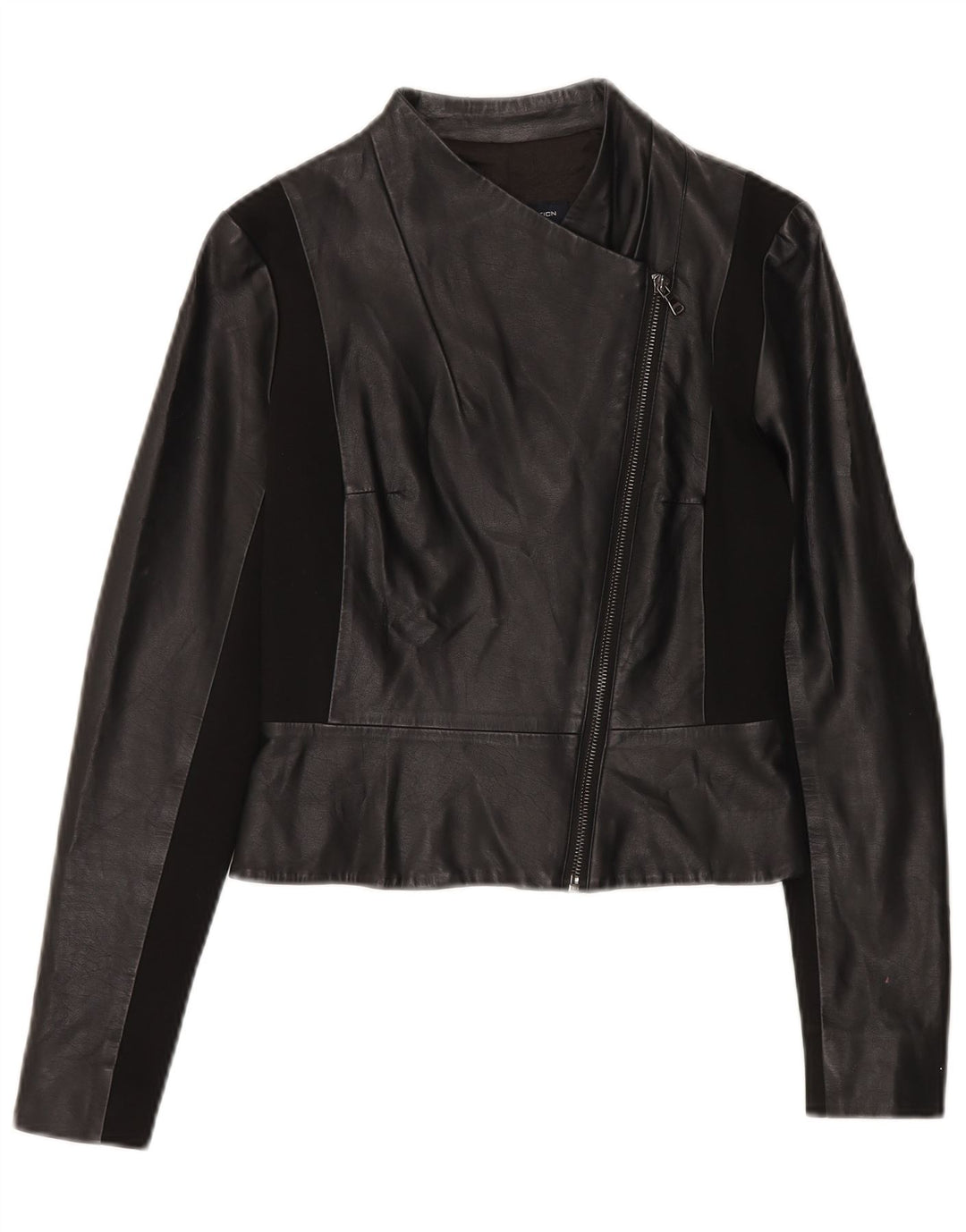 French Connection Womens Crop Biker Jacket UK 6 XS Black Polyurethane