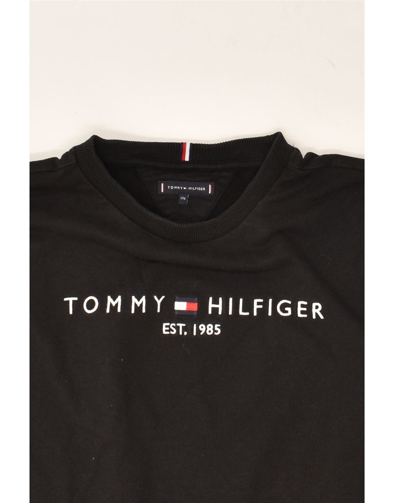 TOMMY HILFIGER Boys Graphic Sweatshirt Jumper 15-16 Years Black Cotton | Vintage Tommy Hilfiger | Thrift | Second-Hand Tommy Hilfiger | Used Clothing | Messina Hembry 