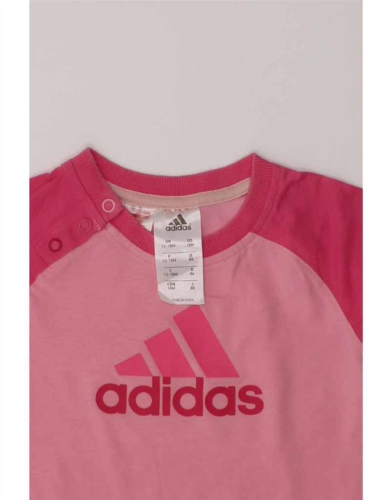 ADIDAS Baby Girls Graphic T-Shirt Top 12-18 Months Pink Colourblock Cotton | Vintage Adidas | Thrift | Second-Hand Adidas | Used Clothing | Messina Hembry 