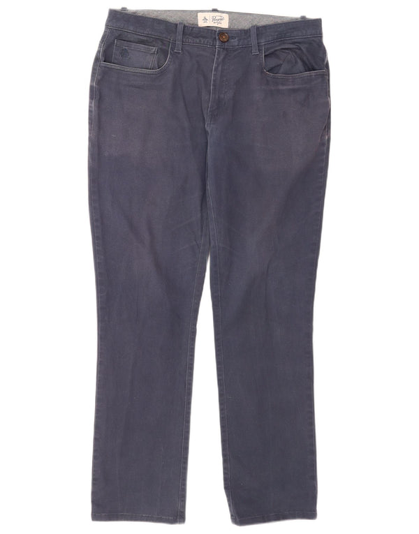 Penguin Mens Slim Casual Trousers EU 48 Medium W32 L31 Navy Blue Cotton