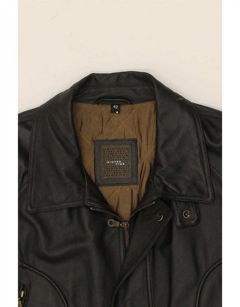 VINTAGE Mens Leather Coat UK 42 XL Black Polyester Vintage Vintage and Second-Hand Vintage from Messina Hembry 