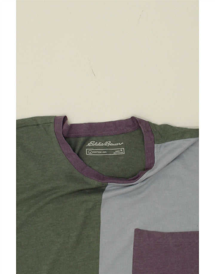EDDIE BAUER Mens T-Shirt Top Medium Green Colourblock Cotton Vintage Eddie Bauer and Second-Hand Eddie Bauer from Messina Hembry 