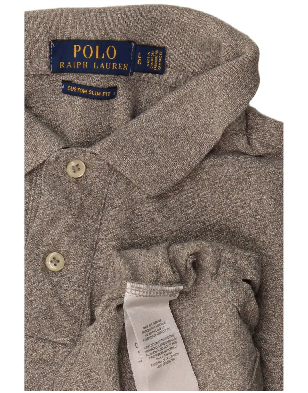 POLO RALPH LAUREN Mens Custom Slim Fit Polo Shirt Large Grey Cotton