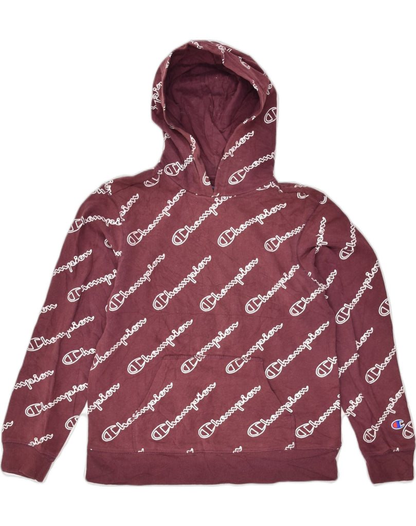 CHAMPION Womens Graphic Hoodie Jumper UK 14 Large Burgundy Cotton | Vintage Champion | Thrift | Second-Hand Champion | Used Clothing | Messina Hembry 