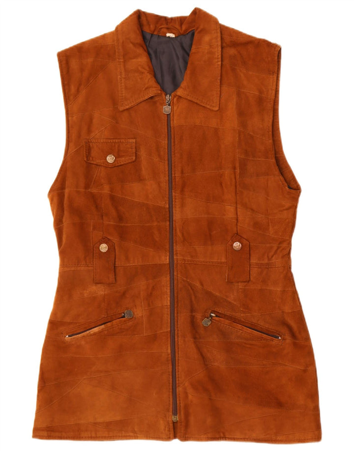 Vintage Womens Suede Gilet UK 14 Medium Brown Leather