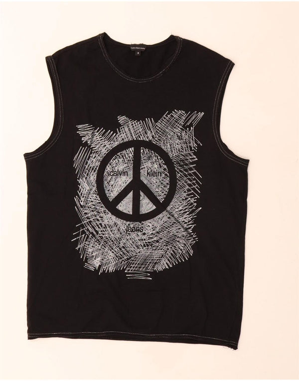 Calvin Klein Jeans Womens Loose Fit Graphic Vest Top UK 10 Small Black